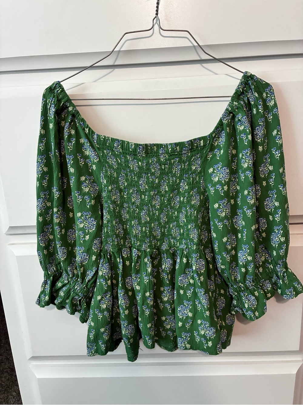 dip Green Floral Smocked Peasant Blouse